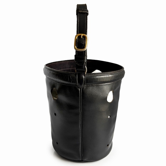 Hermes Mangeoire Bag Tote Black Box Calf Leather Feed Bucket Bag Vintage 60s - Picture 5 of 14